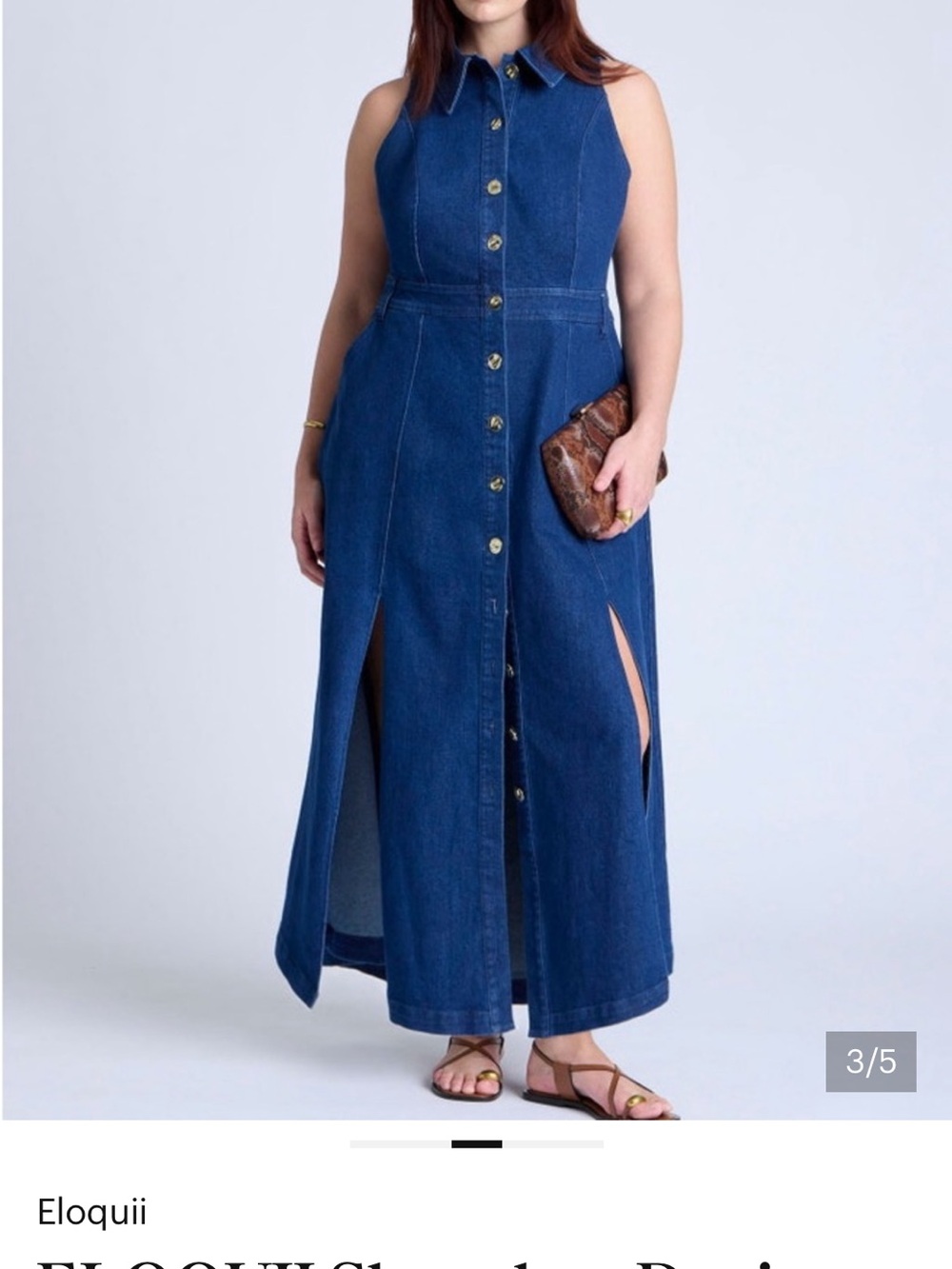 Eloquii Sleeveless Button-Front Maxi Dress in Deep Blue - Picture 3 of 6